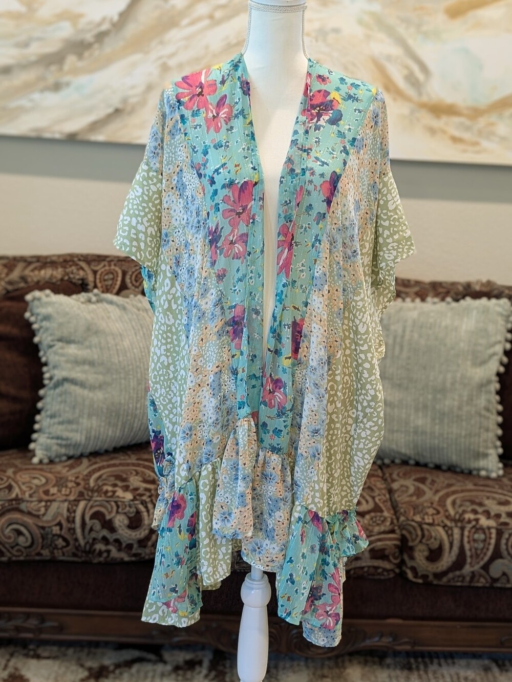 UmGee Green Floral Kimono Cardigan